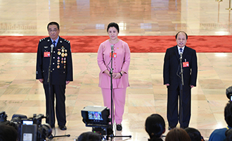 崔光日、荀笑紅、巨曉林代表接受采訪