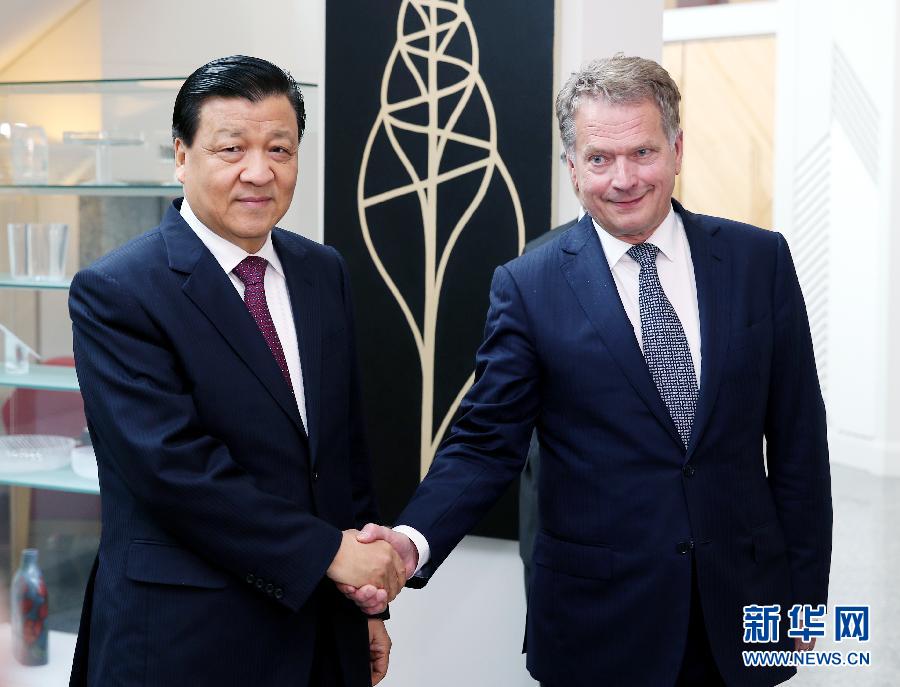 6月12日，中共中央政治局常委、中央書記處書記劉云山在赫爾辛基會(huì)見芬蘭總統(tǒng)尼尼斯特。 新華社記者姚大偉攝