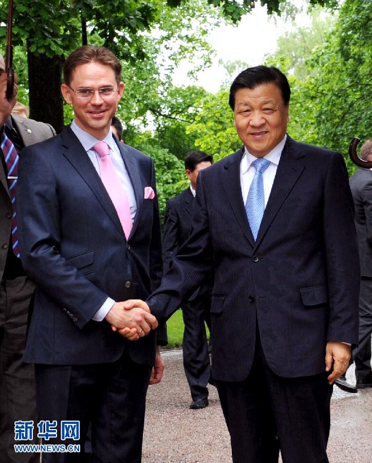 6月12日，中共中央政治局常委、中央書(shū)記處書(shū)記劉云山在赫爾辛基會(huì)見(jiàn)芬蘭總理卡泰寧。 新華社記者饒愛(ài)民攝