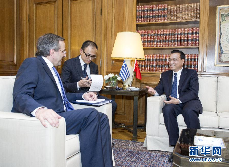 6月19日，國(guó)務(wù)院總理李克強(qiáng)在雅典同希臘總理薩馬拉斯舉行會(huì)談。新華社記者 王曄 攝
