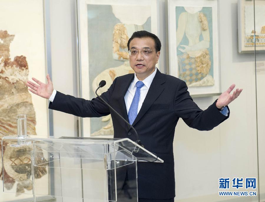 6月21日，國(guó)務(wù)院總理李克強(qiáng)與希臘總理薩馬拉斯共同出席希臘伊拉克利翁博物館新館開館儀式并發(fā)表講話。 新華社記者 王曄 攝