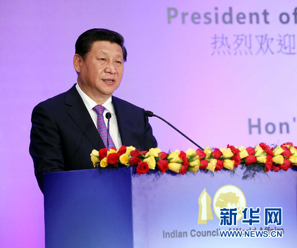 9月18日，國家主席習近平在印度世界事務委員會發(fā)表題為《攜手追尋民族復興之夢》的重要演講。 新華社記者 姚大偉 攝
