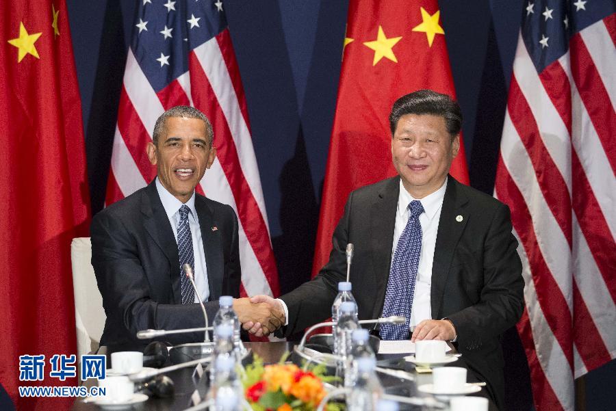 11月30日，國(guó)家主席習(xí)近平在巴黎會(huì)見美國(guó)總統(tǒng)奧巴馬。新華社記者黃敬文攝