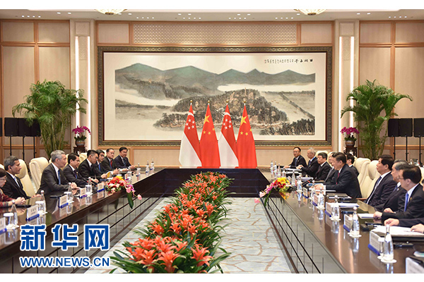 9月2日，國家主席習(xí)近平在杭州會見新加坡總理李顯龍。新華社記者張鐸攝