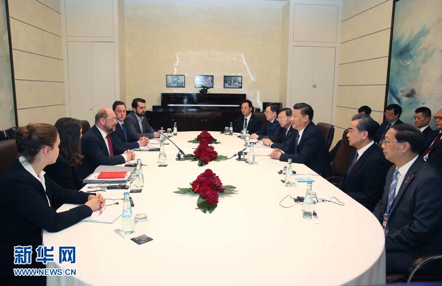 7月6日，國家主席習近平在柏林會見德國社會民主黨主席舒爾茨。新華社記者 姚大偉 攝